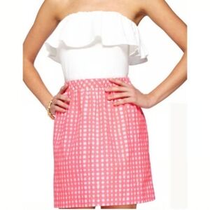 Lilly Pulitzer Athens Yummy Melon  Pink Gingham Strapless Dress Women's Size M